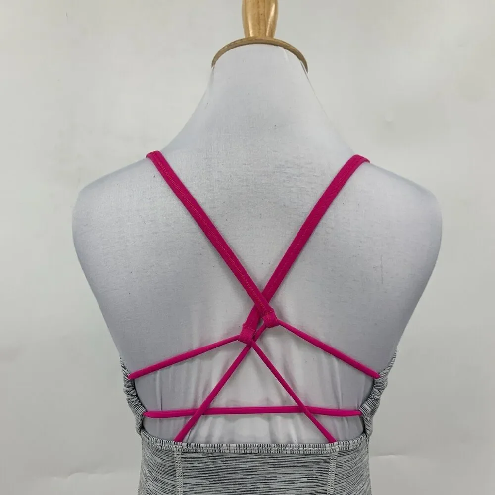 Lululemon Dancing Warrior Tank Top Womens 6 Gray Pink Strappy Shelf Bra Athletic
